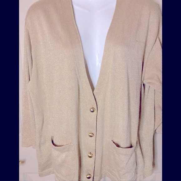 𝅺BOB Mackie original Medium vintage cardigan gold glittery metallic sweater 80s